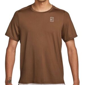Nike Court Advantage Dri-Fit Short Sleeve Tennis Shirt Brown Medium FZ6910-281